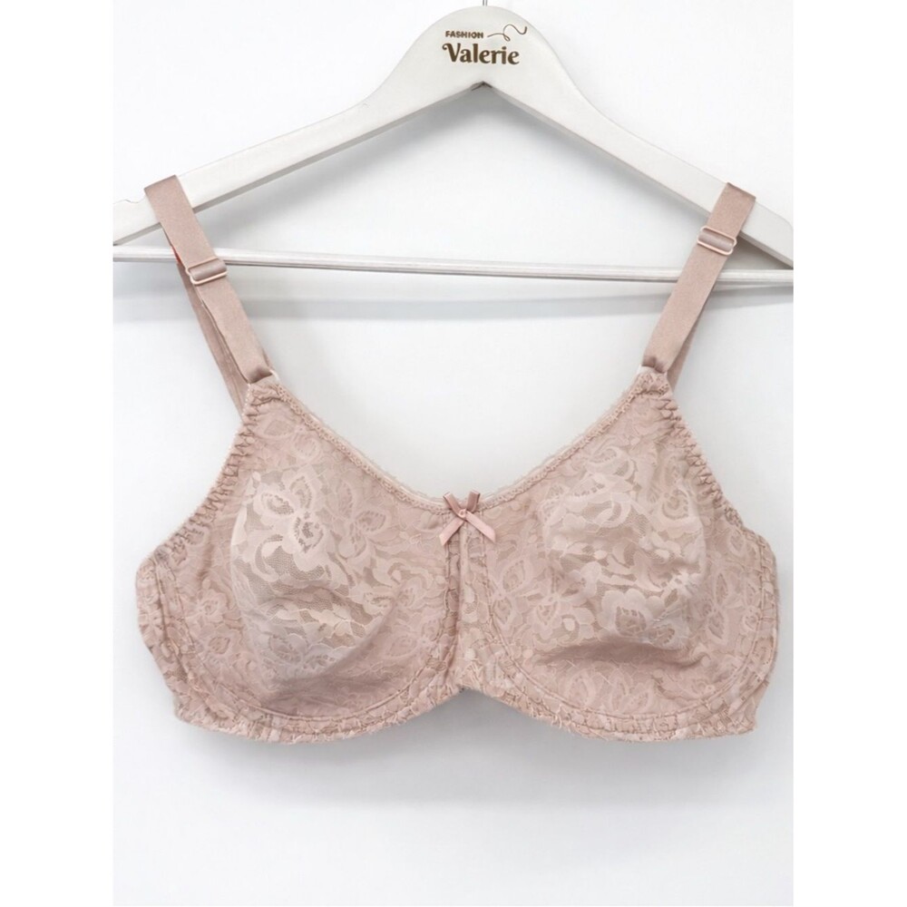 Bali Beige Lace Underwire Bra Pink Tones Size 38C Nylon Classic Bow